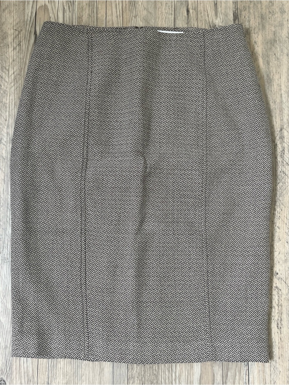 Worthington Womens 10 Brown Cream Wool Blend Herringbone  Skirt Chevron Slit